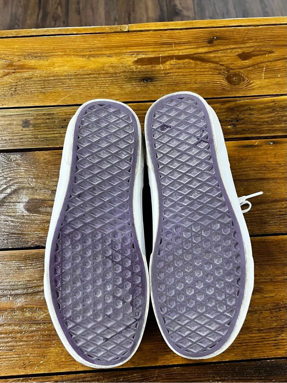 Vans Women’s White Low-Top Sneakers with Purple Stripe
